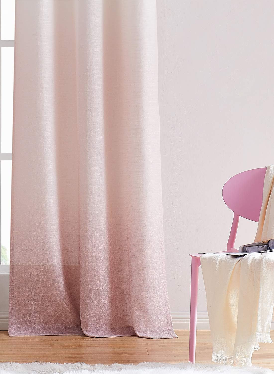 Ombre Window Curtain Panel Linen Gradient Print on Rayon Blend Fabric Drapery Treatments for Living Room/Bedroom, Cream White to Pink, 40" X 63", Set of 2