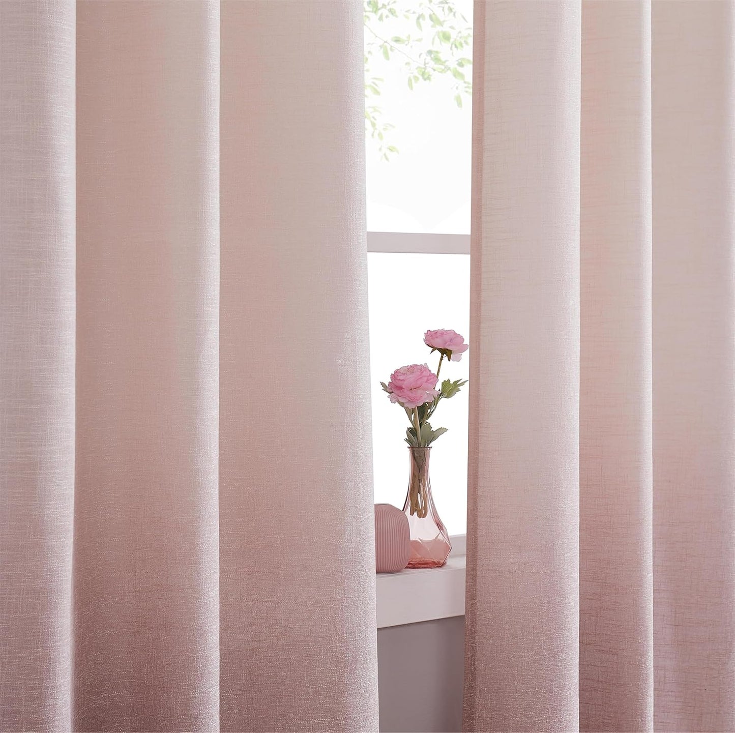 Ombre Window Curtain Panel Linen Gradient Print on Rayon Blend Fabric Drapery Treatments for Living Room/Bedroom, Cream White to Pink, 40" X 63", Set of 2