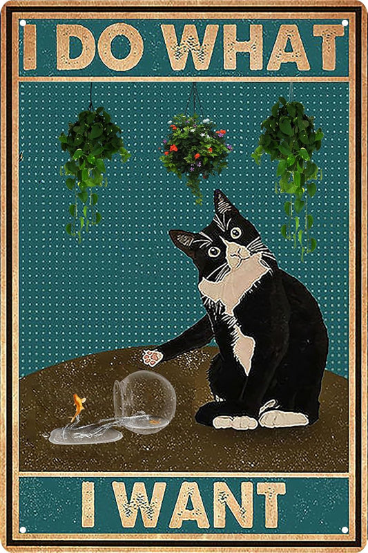 Black Cat Decor Funny Bathroom Wall Decor Vintage Sign 8X12 in -I Do What I Want- Cat Club Metal Tin Signs Bathroom Metal Tin Signs Retro Home Restroom Toilet Signs Wall Decor